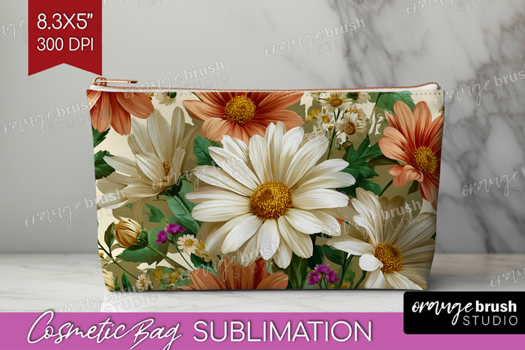 3D Flowers Cosmetic Bag - Summer Makeup Bag PNG Sublimation