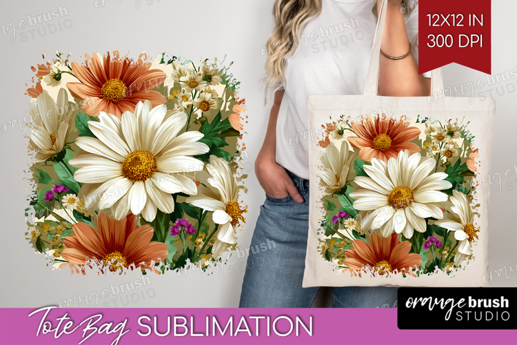 3D Flowers Tote Bag - Summer Tote Bag PNG Sublimation
