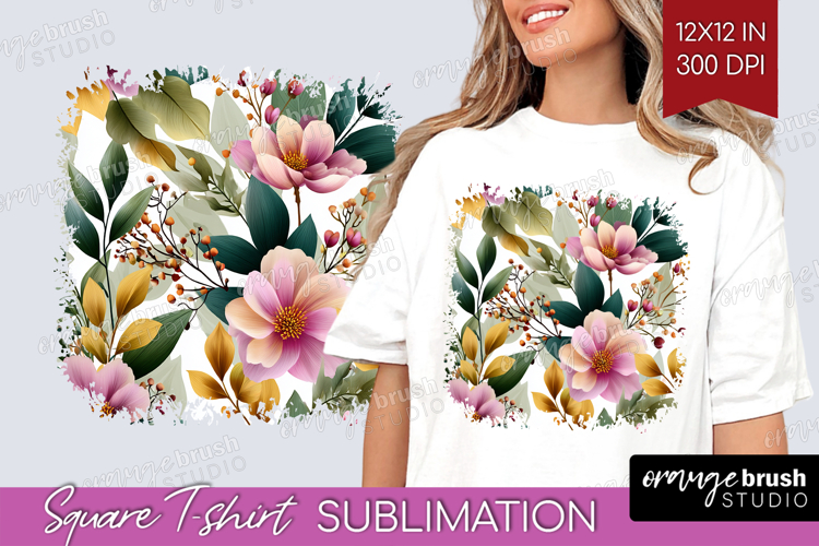 3D Flowers Square Tshirt Background - Summer PNG Sublimation