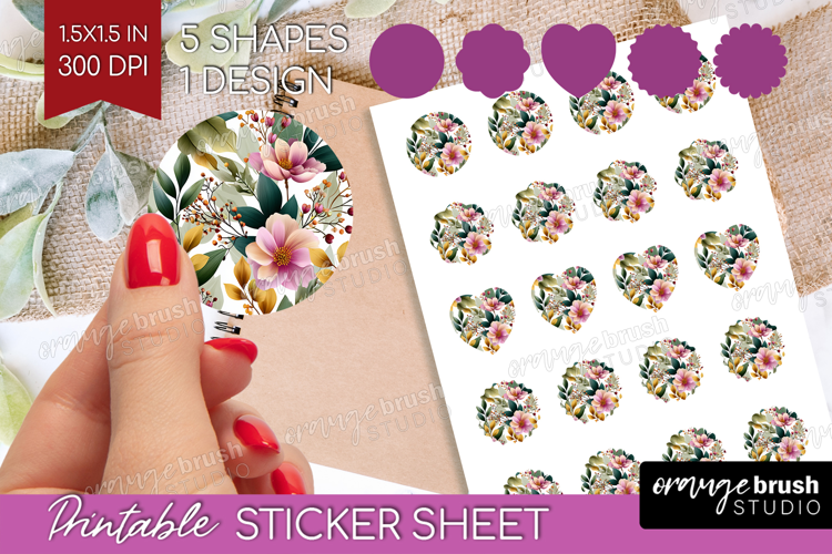 3D Flowers Round Sticker - Summer Printable Sticker Sheet