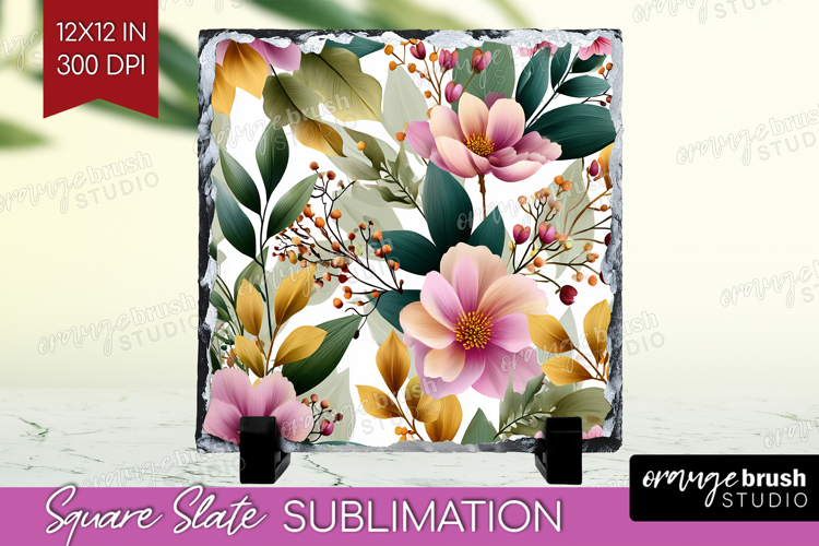 3D Flowers Slate PNG - Summer Square Slate Sublimation
