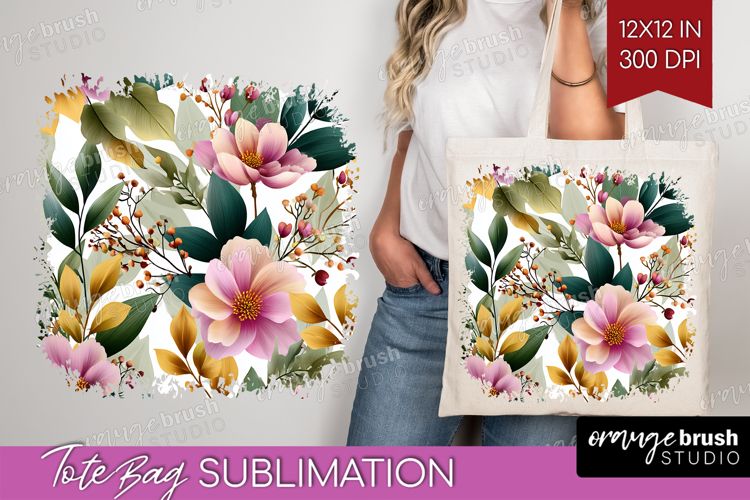 3D Flowers Tote Bag - Summer Tote Bag PNG Sublimation