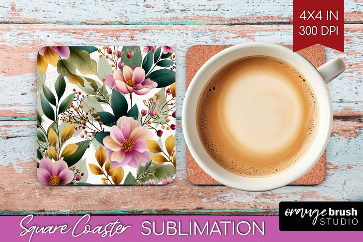 3D Flowers Square Coaster - Summer Coaster PNG Sublimation