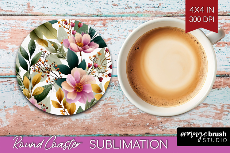 3D Flowers Round Coaster - Summer Coaster PNG Sublimation example image 1