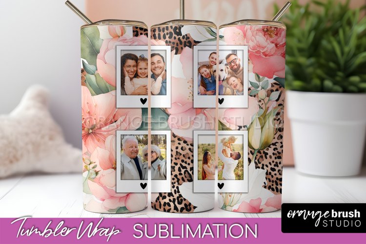 Photo Tumbler Wrap, Floral Picture Frame Tumbler Sublimation example image 1
