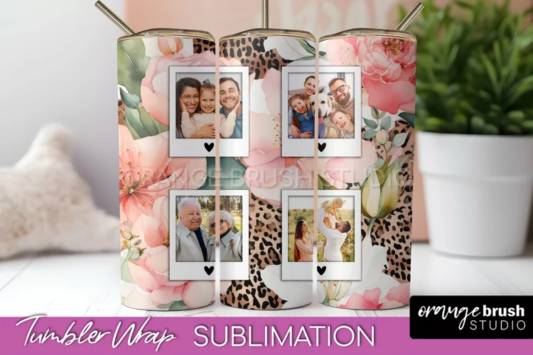 Photo Tumbler Wrap, Floral Picture Frame Tumbler Sublimation