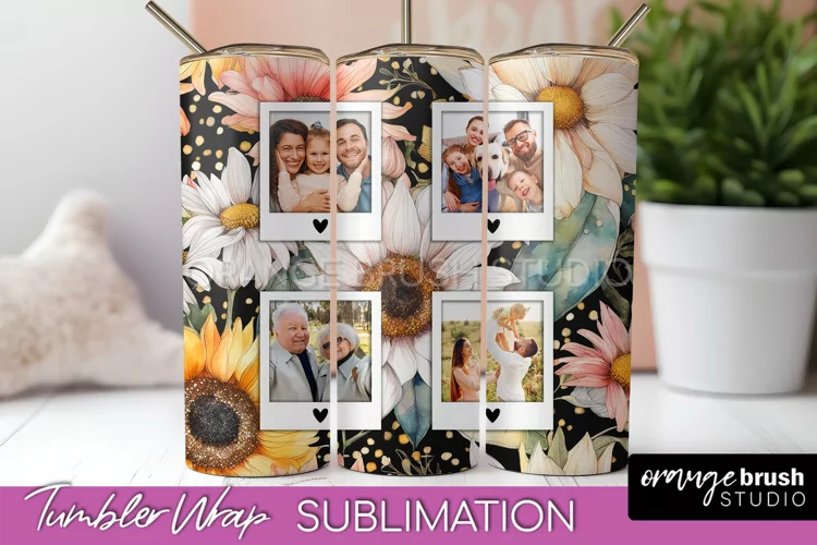 Photo Tumbler Wrap, Floral Picture Frame Tumbler Sublimation