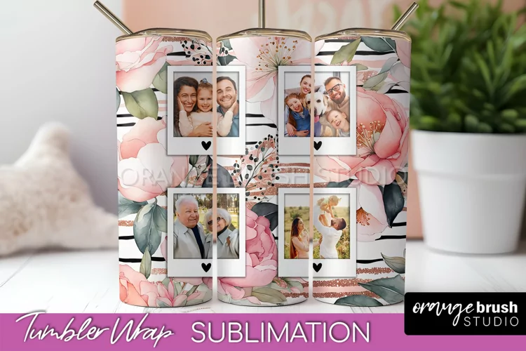 Photo Tumbler Wrap, Floral Picture Frame Tumbler Sublimation