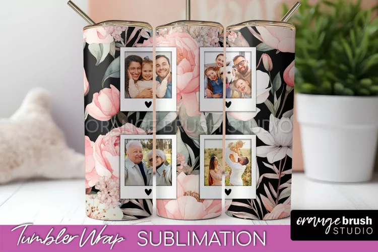 Photo Tumbler Wrap, Floral Picture Frame Tumbler Sublimation