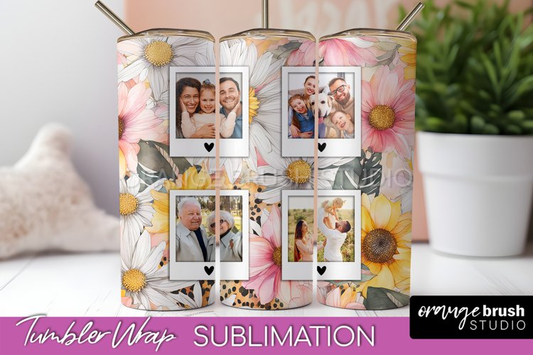 Photo Tumbler Wrap, Floral Picture Frame Tumbler Sublimation