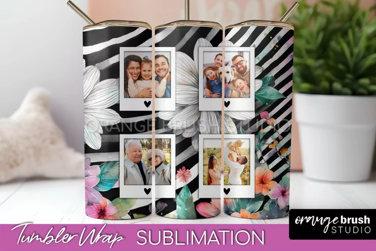 Photo Tumbler Wrap, Floral Picture Frame Tumbler Sublimation