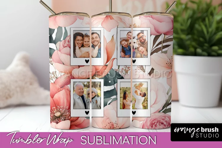 Photo Tumbler Wrap, Floral Picture Frame Tumbler Sublimation