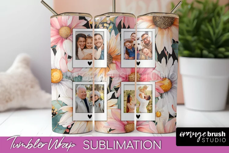 Photo Tumbler Wrap, Floral Picture Frame Tumbler Sublimation