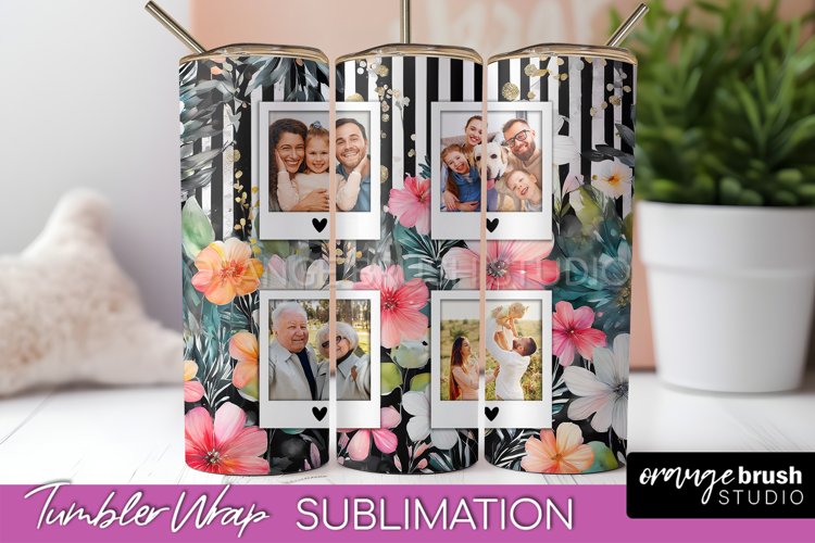 Photo Tumbler Wrap, Floral Picture Frame Tumbler Sublimation example image 1