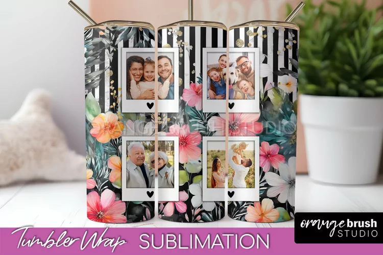 Photo Tumbler Wrap, Floral Picture Frame Tumbler Sublimation