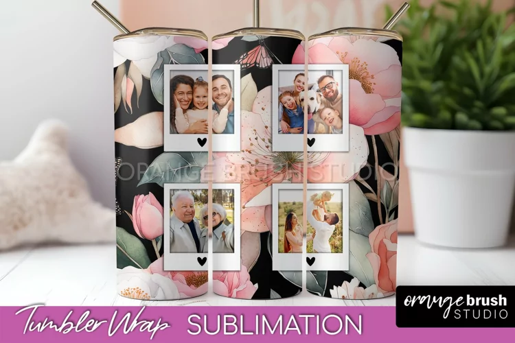 Photo Tumbler Wrap, Floral Picture Frame Tumbler Sublimation