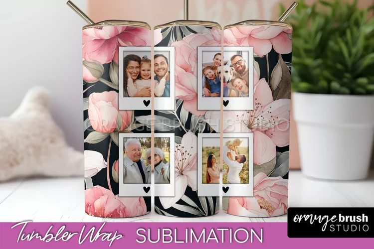 Photo Tumbler Wrap, Floral Picture Frame Tumbler Sublimation