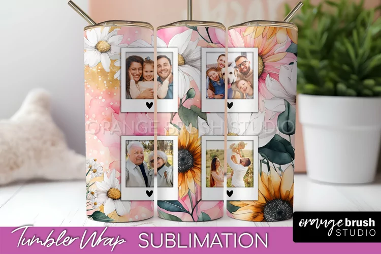 Photo Tumbler Wrap, Floral Picture Frame Tumbler Sublimation