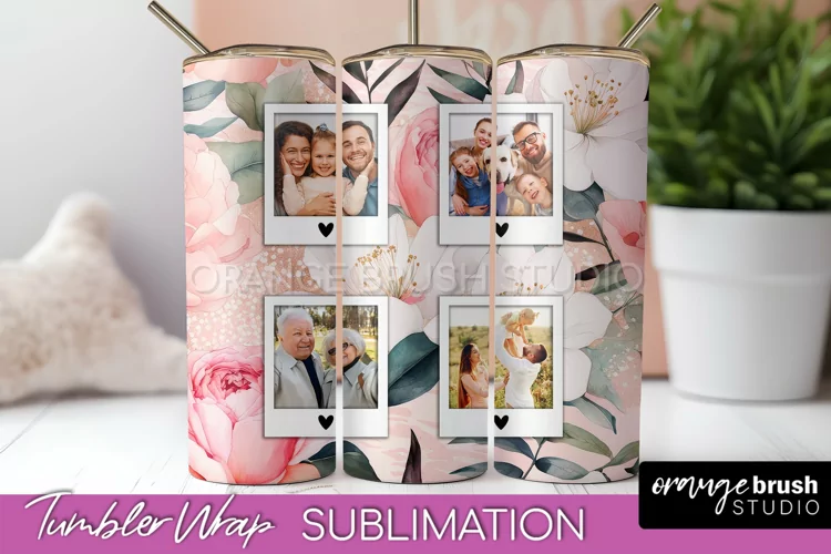 Photo Tumbler Wrap, Floral Picture Frame Tumbler Sublimation