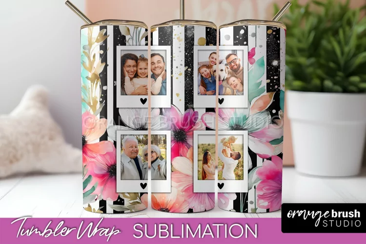 Photo Tumbler Wrap, Floral Picture Frame Tumbler Sublimation