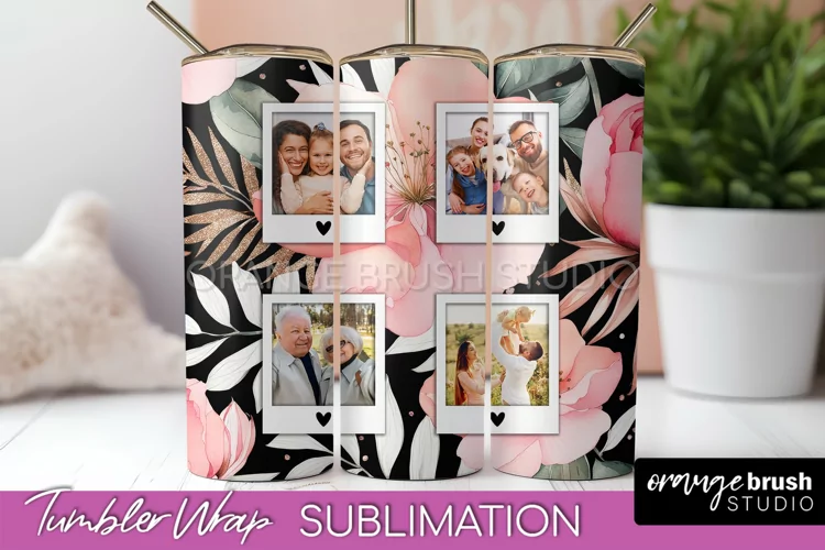 Photo Tumbler Wrap, Floral Picture Frame Tumbler Sublimation