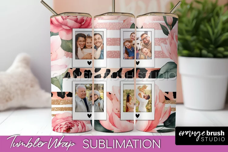 Photo Tumbler Wrap, Floral Picture Frame Tumbler Sublimation