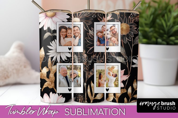 Photo Tumbler Wrap, Floral Picture Frame Tumbler Sublimation example image 1