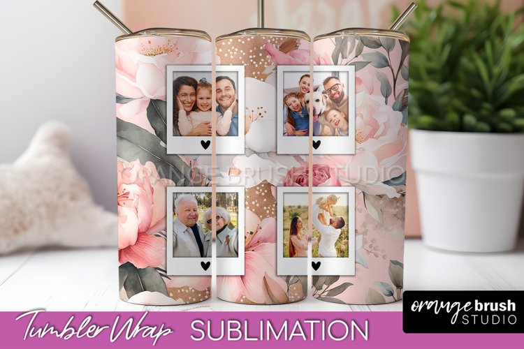 Photo Tumbler Wrap, Floral Picture Frame Tumbler Sublimation example image 1