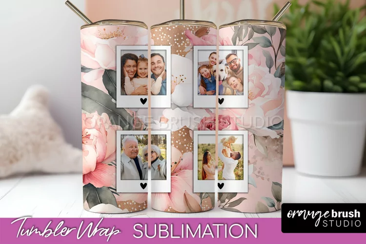 Photo Tumbler Wrap, Floral Picture Frame Tumbler Sublimation