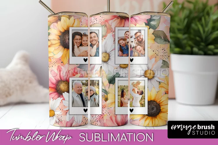Photo Tumbler Wrap, Floral Picture Frame Tumbler Sublimation