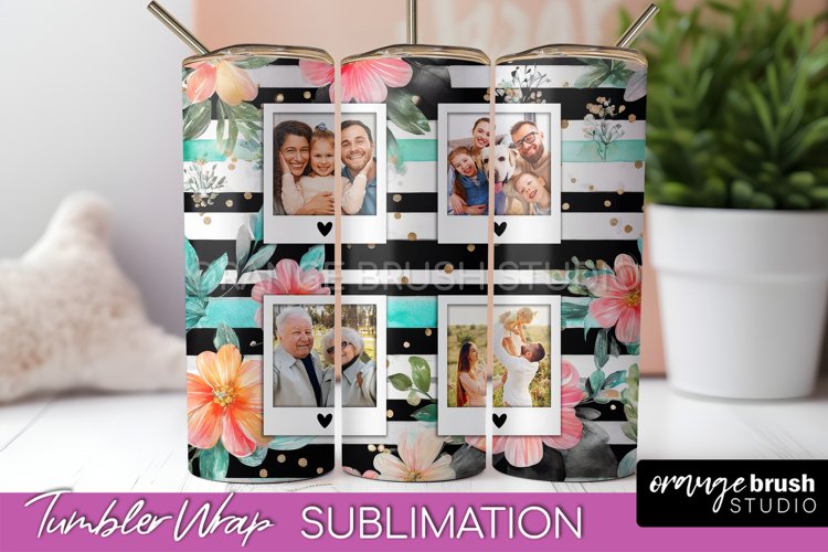 Photo Tumbler Wrap, Floral Picture Frame Tumbler Sublimation example image 1