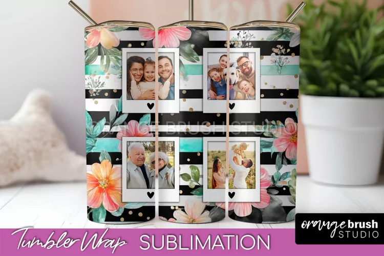 Photo Tumbler Wrap, Floral Picture Frame Tumbler Sublimation