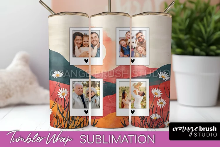Photo Tumbler Wrap, Boho Family Frame Tumbler Sublimation