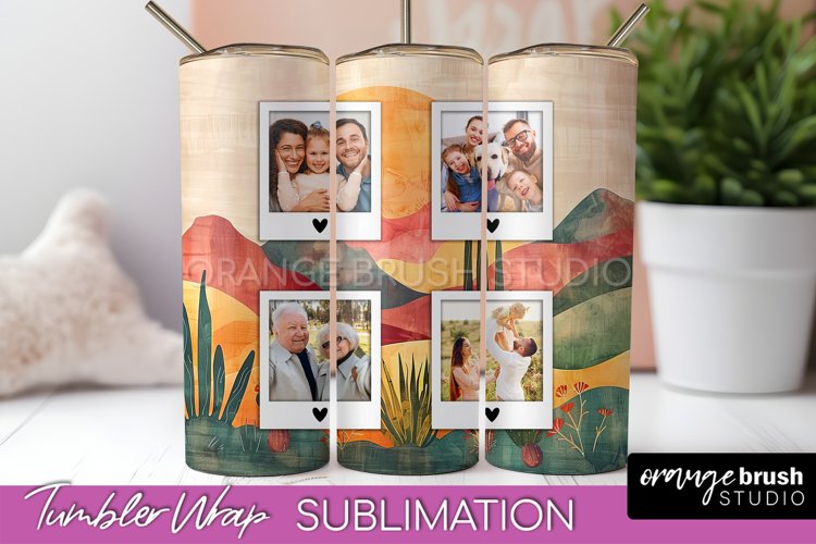 Photo Tumbler Wrap, Boho Family Frame Tumbler Sublimation example image 1