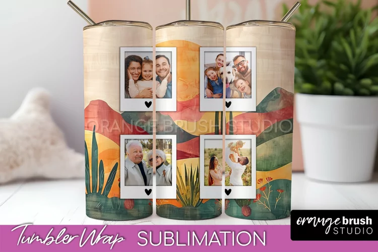 Photo Tumbler Wrap, Boho Family Frame Tumbler Sublimation