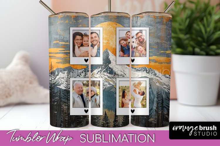 Photo Tumbler Wrap, Boho Family Frame Tumbler Sublimation example image 1