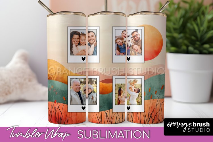 Photo Tumbler Wrap, Boho Family Frame Tumbler Sublimation example image 1