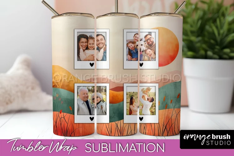 Photo Tumbler Wrap, Boho Family Frame Tumbler Sublimation