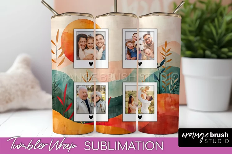 Photo Tumbler Wrap, Boho Family Frame Tumbler Sublimation