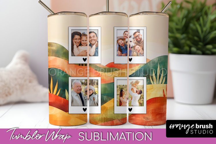 Photo Tumbler Wrap, Boho Family Frame Tumbler Sublimation example image 1