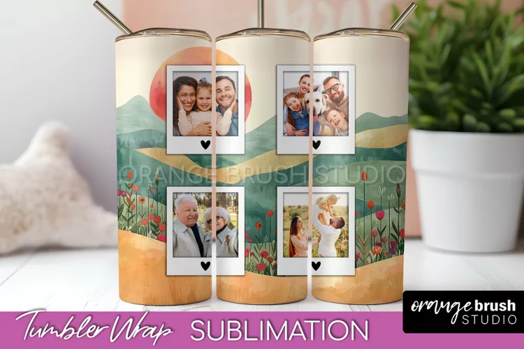 Photo Tumbler Wrap, Boho Family Frame Tumbler Sublimation