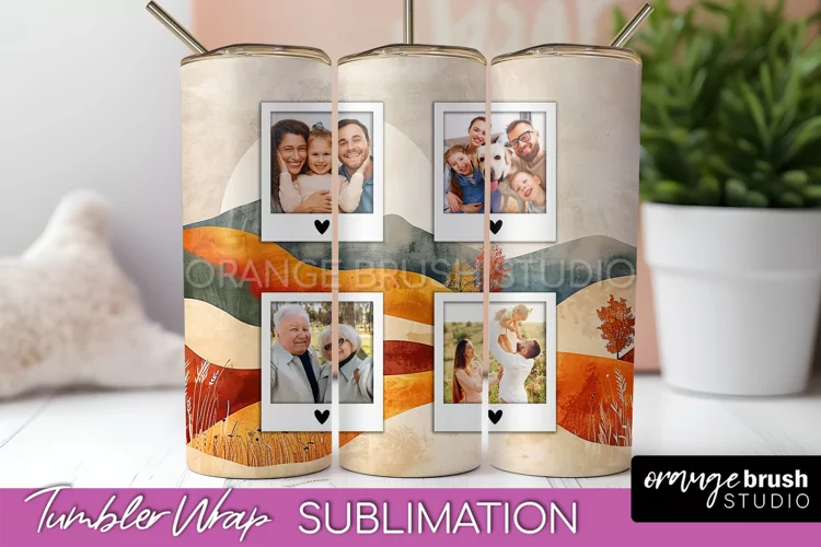Photo Tumbler Wrap, Boho Family Frame Tumbler Sublimation