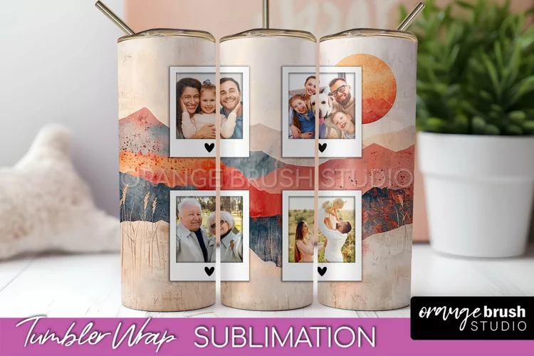 Photo Tumbler Wrap, Boho Family Frame Tumbler Sublimation