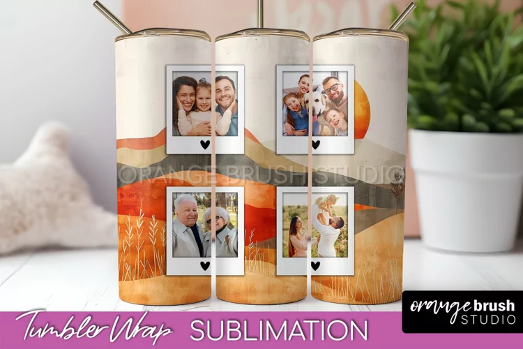 Photo Tumbler Wrap, Boho Family Frame Tumbler Sublimation