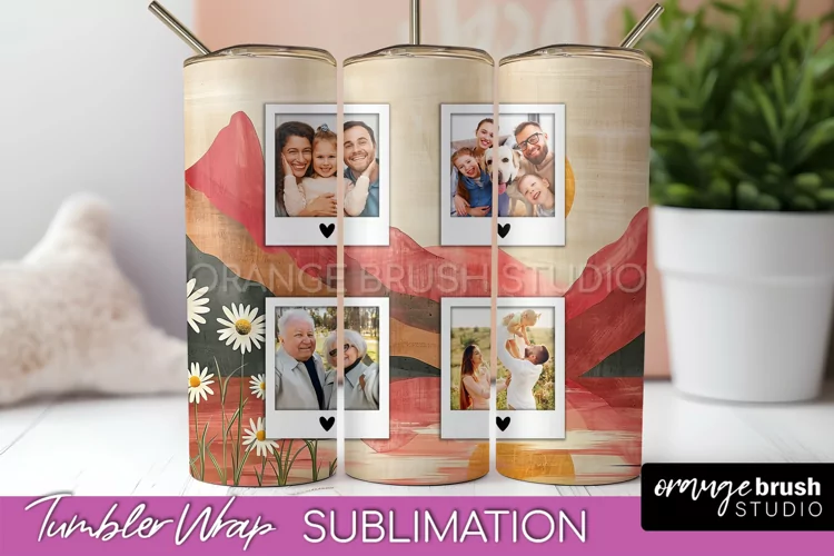 Photo Tumbler Wrap, Boho Family Frame Tumbler Sublimation