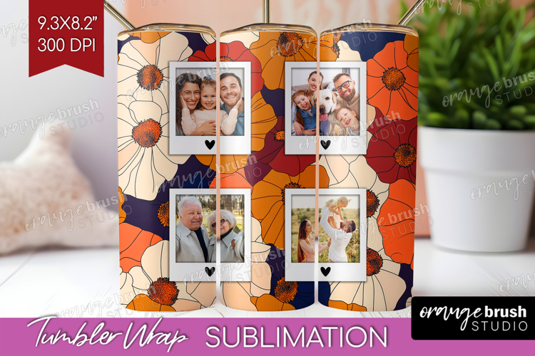 Retro Flowers Photo Tumbler PNG - Floral Picture Tumbler