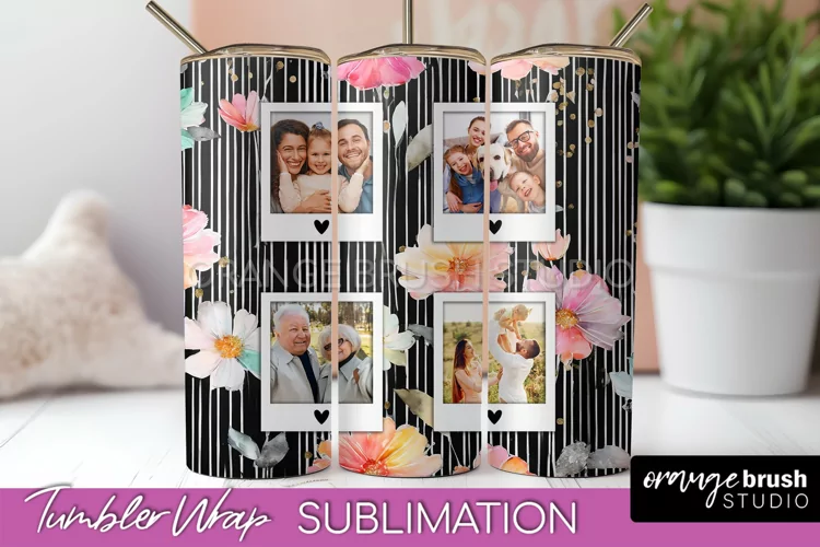 Photo Tumbler Wrap, Floral Picture Frame Tumbler Sublimation