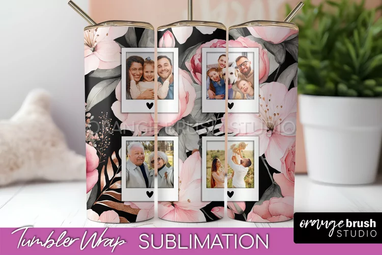 Photo Tumbler Wrap, Floral Picture Frame Tumbler Sublimation