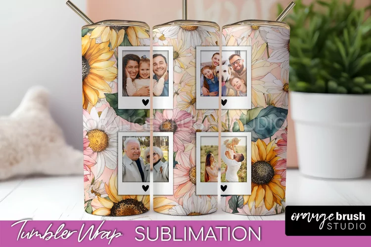 Photo Tumbler Wrap, Floral Picture Frame Tumbler Sublimation