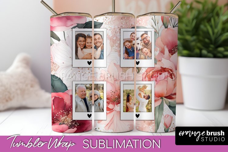 Photo Tumbler Wrap, Floral Picture Frame Tumbler Sublimation example image 1